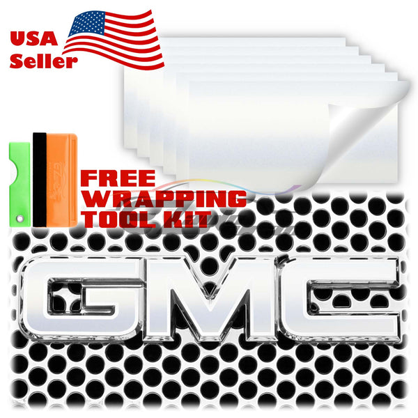 6pcs 4"x6" Matte Metallic Satin Pearl GMC Emblem Overlay Vinyl Wrap