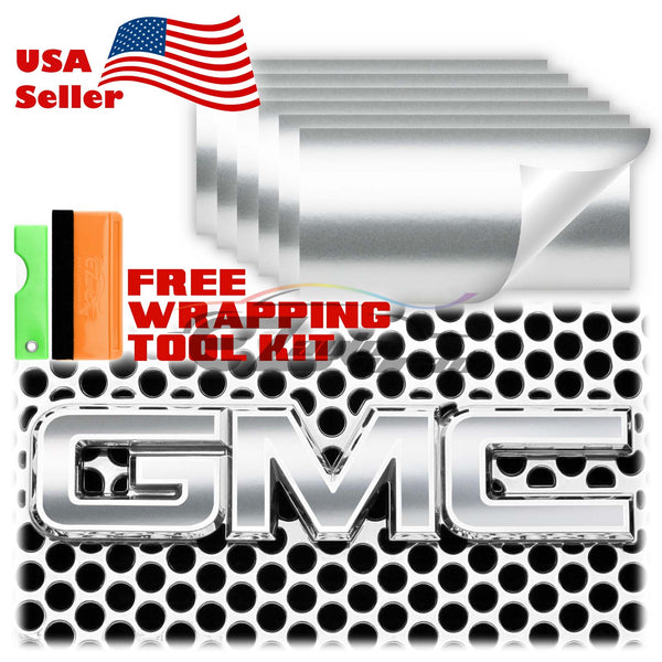 6pcs 4"x6" Matte Metallic Satin Pearl GMC Emblem Overlay Vinyl Wrap
