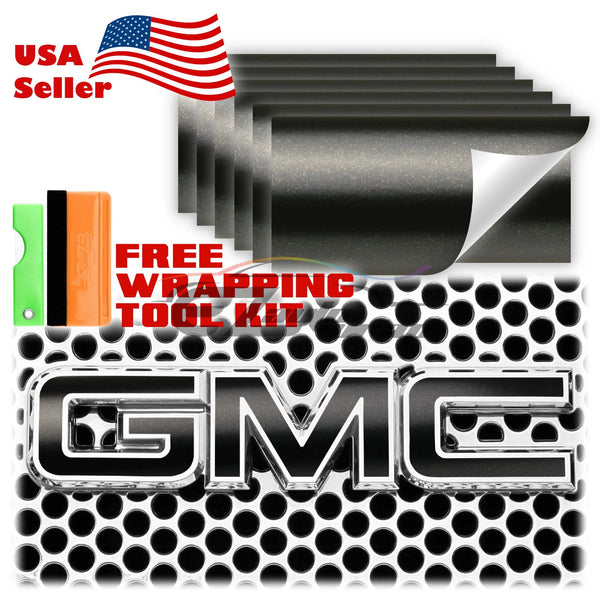 6pcs 4"x6" Matte Metallic Satin Pearl GMC Emblem Overlay Vinyl Wrap