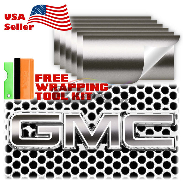 6pcs 4"x6" Matte Metallic Satin Pearl GMC Emblem Overlay Vinyl Wrap