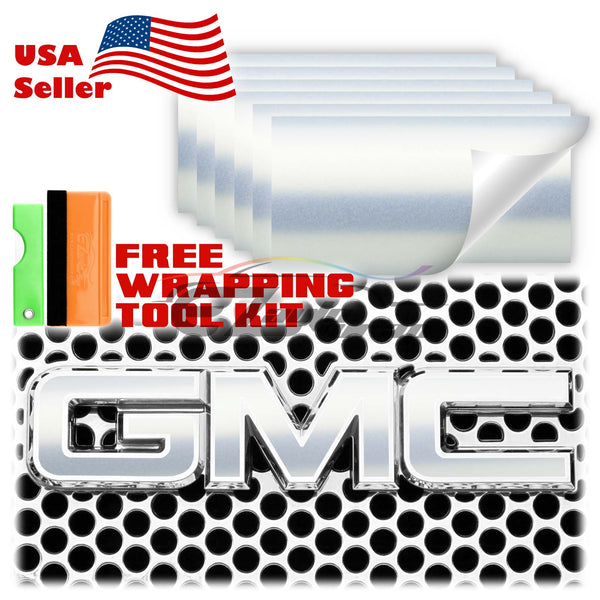 6pcs 4"x6" Matte Metallic Satin Pearl GMC Emblem Overlay Vinyl Wrap