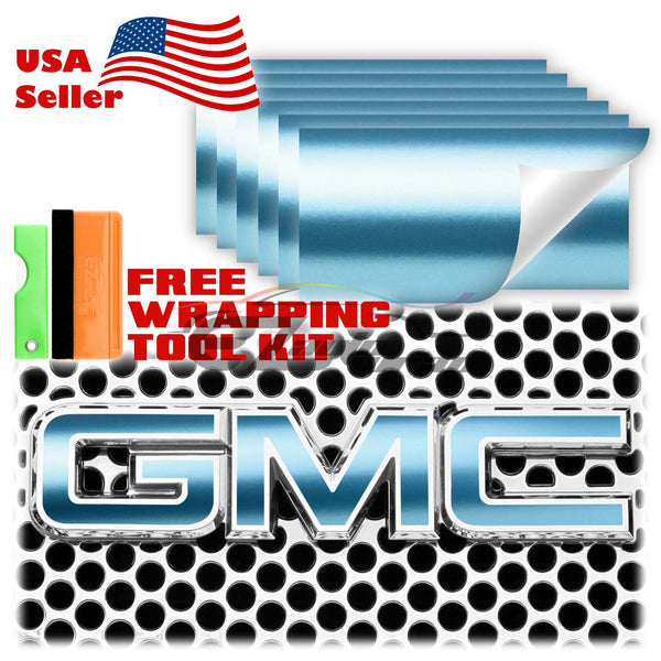 6pcs 4"x6" Matte Metallic Satin Pearl GMC Emblem Overlay Vinyl Wrap