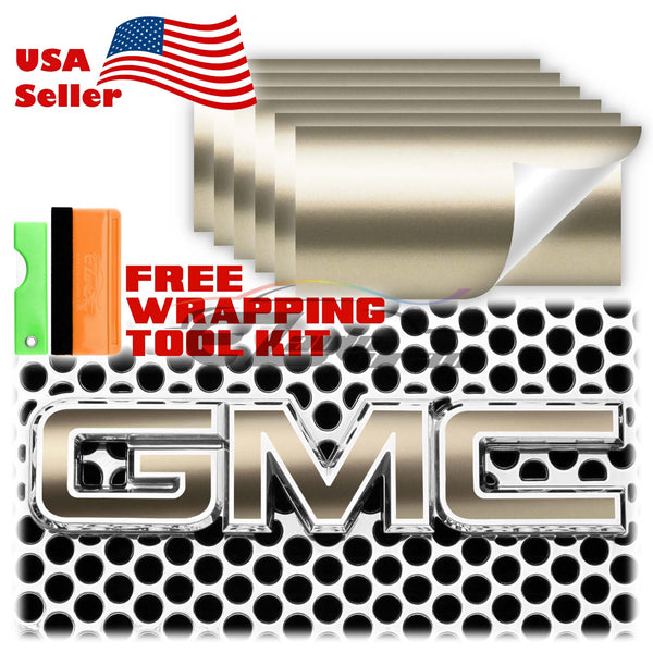 6pcs 4"x6" Matte Metallic Satin Pearl GMC Emblem Overlay Vinyl Wrap