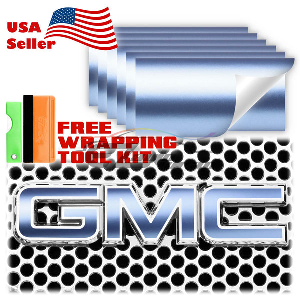 6pcs 4"x6" Matte Metallic Satin Pearl GMC Emblem Overlay Vinyl Wrap