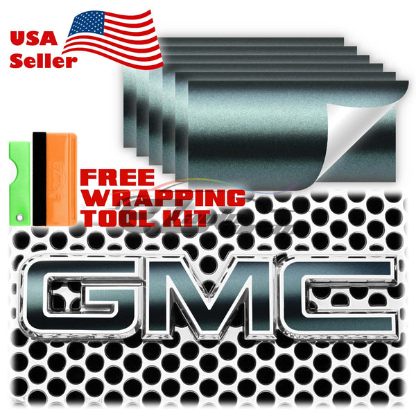 6pcs 4"x6" Matte Metallic Satin Pearl GMC Emblem Overlay Vinyl Wrap