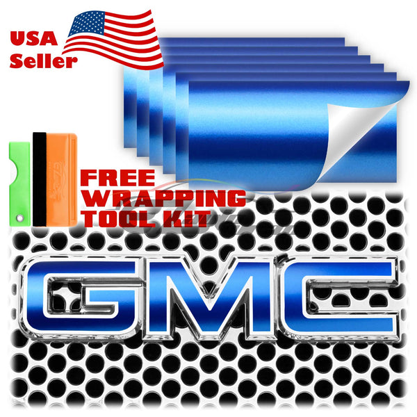6pcs 4"x6" Matte Metallic Satin Pearl GMC Emblem Overlay Vinyl Wrap