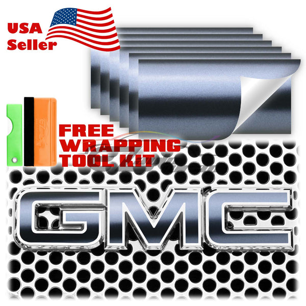 6pcs 4"x6" Matte Metallic Satin Pearl GMC Emblem Overlay Vinyl Wrap