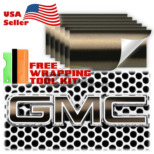 6pcs 4"x6" Matte Metallic Satin Pearl GMC Emblem Overlay Vinyl Wrap