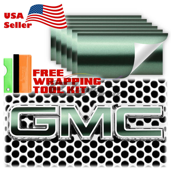 6pcs 4"x6" Matte Metallic Satin Pearl GMC Emblem Overlay Vinyl Wrap