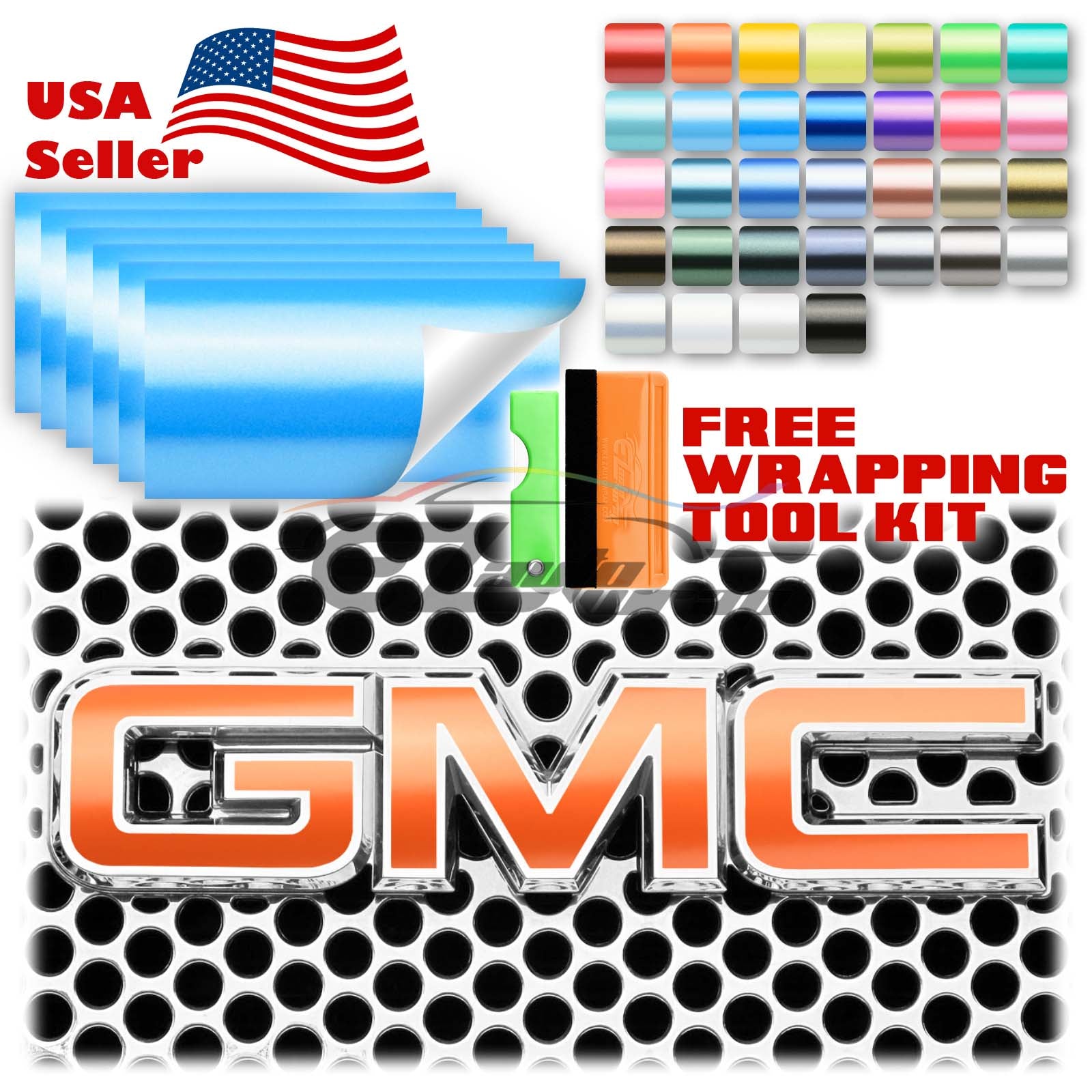 6pcs 4"x6" Matte Metallic Satin Pearl GMC Emblem Overlay Vinyl Wrap