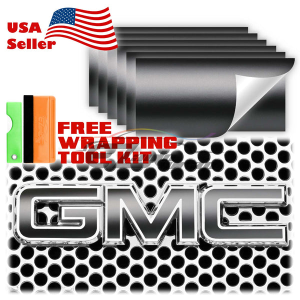 6pcs 4"x6" Satin Chrome GMC Emblem Overlay Vinyl Wrap