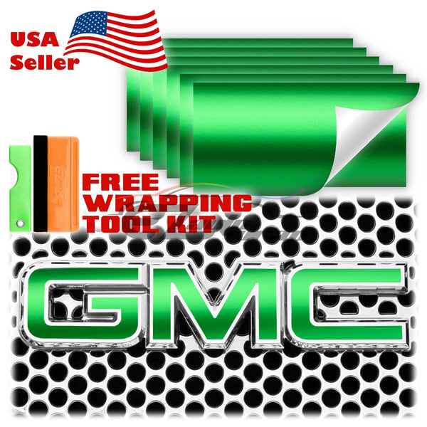 6pcs 4"x6" Satin Chrome GMC Emblem Overlay Vinyl Wrap