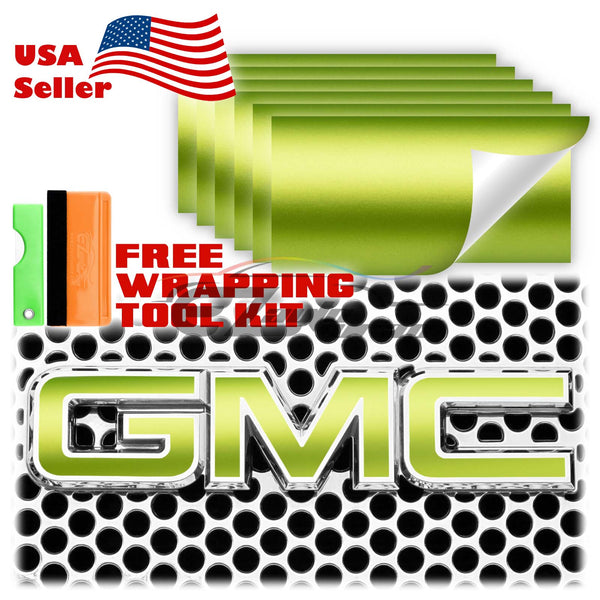 6pcs 4"x6" Satin Chrome GMC Emblem Overlay Vinyl Wrap