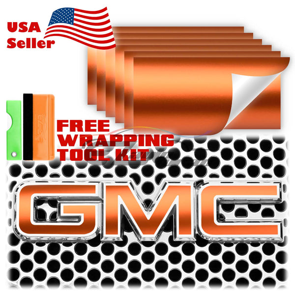 6pcs 4"x6" Satin Chrome GMC Emblem Overlay Vinyl Wrap
