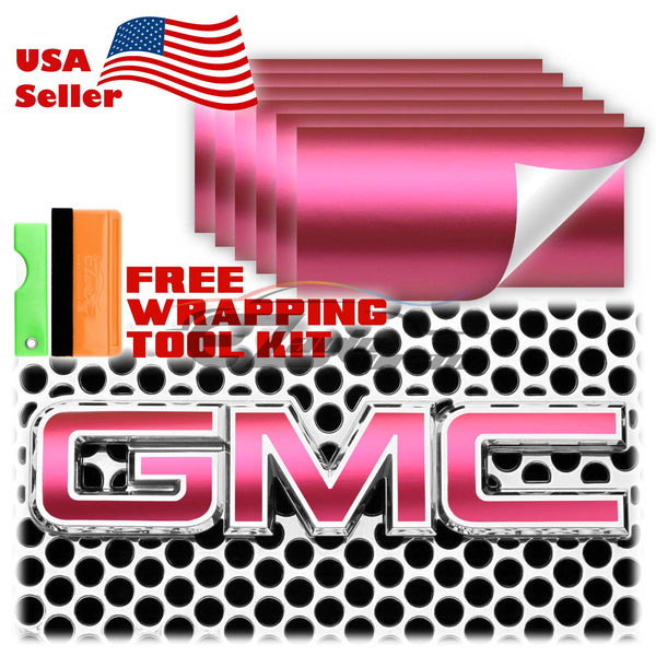 6pcs 4"x6" Satin Chrome GMC Emblem Overlay Vinyl Wrap
