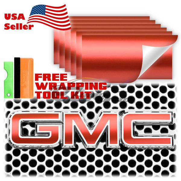 6pcs 4"x6" Satin Chrome GMC Emblem Overlay Vinyl Wrap