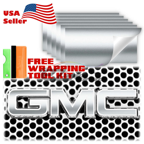 6pcs 4"x6" Satin Chrome GMC Emblem Overlay Vinyl Wrap