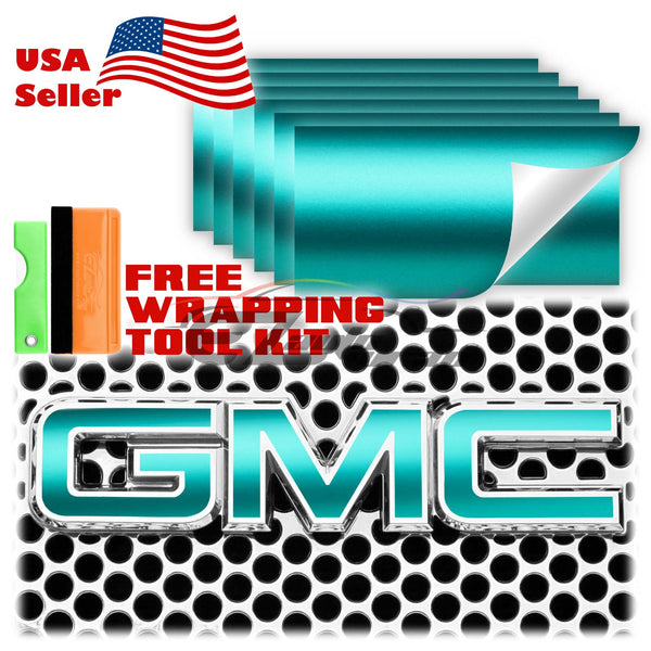 6pcs 4"x6" Satin Chrome GMC Emblem Overlay Vinyl Wrap
