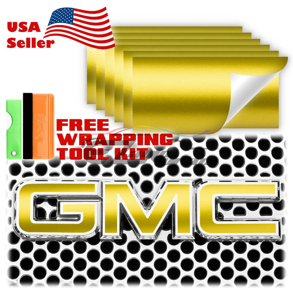 6pcs 4"x6" Satin Chrome GMC Emblem Overlay Vinyl Wrap
