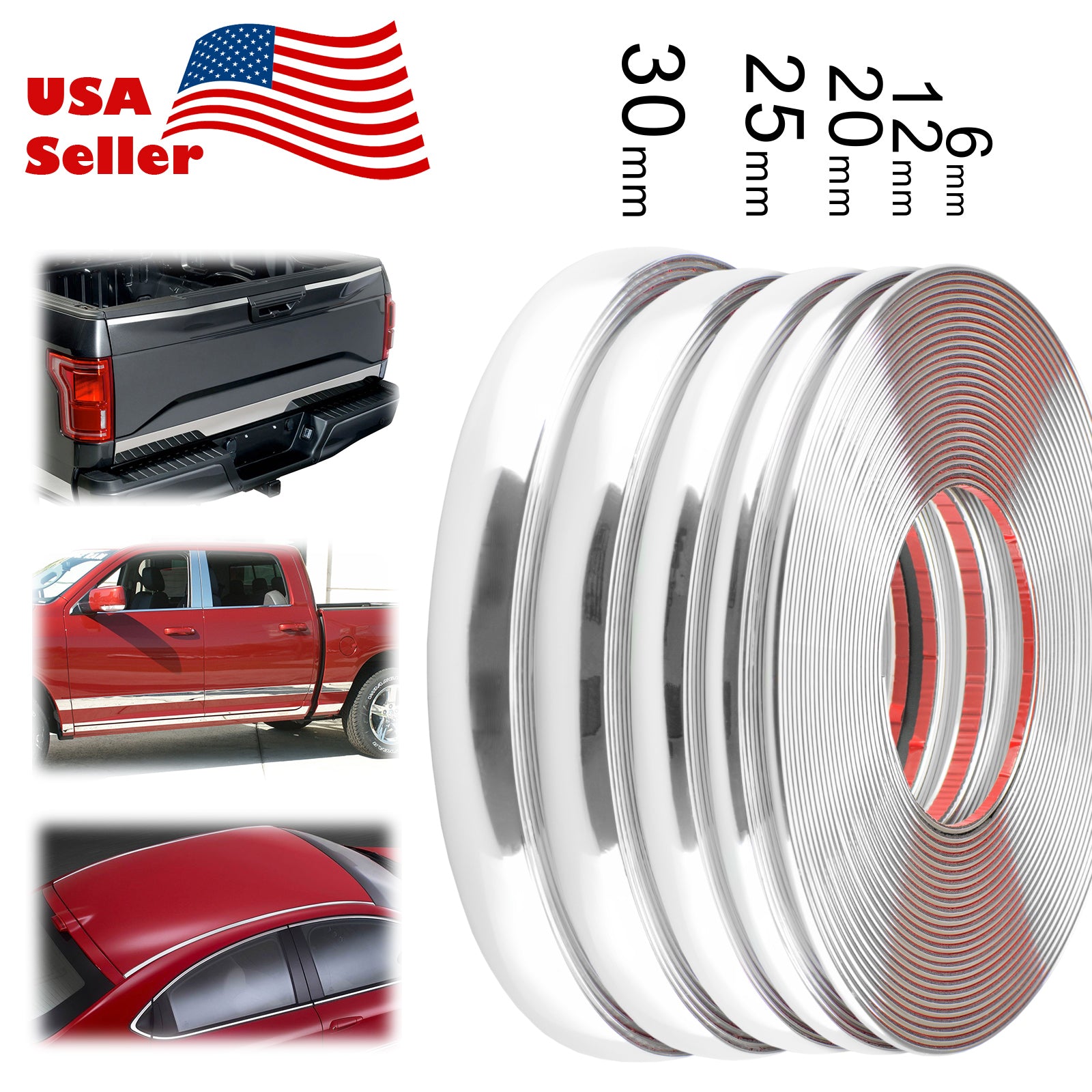 Chrome Car Truck Decorative Edge Tape Molding Trim Strip Protector (6mm / 12mm / 20mm / 25mm / 30mm)