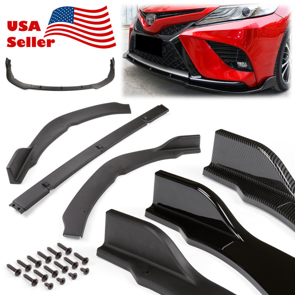 3pcs Front Bumper Lip for Toyota Camry 2018-2019 SE XSE PC-89628 (Carbon Fiber Textured Black / Gloss Black / Matte Black)