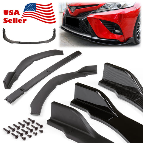 3pcs Front Bumper Lip for Toyota Camry 2018-2019 SE XSE PC-89628 (Carbon Fiber Textured Black / Gloss Black / Matte Black)