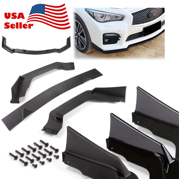 3pcs Front Bumper Lip for Infiniti Q50 Sport 2014-2017 PC-89630 (Carbon Fiber Textured Black / Gloss Black / Matte Black)