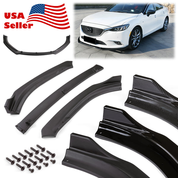 3pcs Front Bumper Lip for Mazda 6 2014-2018 PC-89665 (Carbon Fiber Textured Black / Gloss Black / Matte Black)