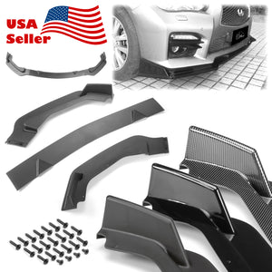 3pcs Front Bumper Lip for Infiniti Q50 2014-2017 PC-89666 (Carbon Fiber Textured Black / Gloss Black / Matte Black)