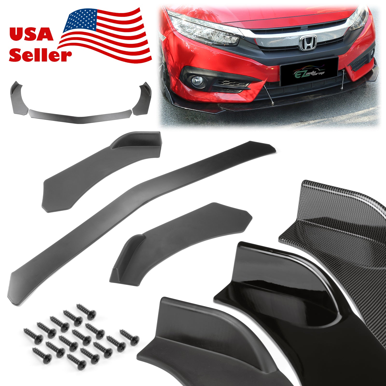 3pcs Front Bumper Lip Universal PC-89668 (Carbon Fiber Textured