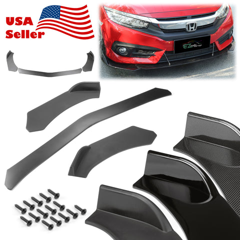 3pcs Front Bumper Lip Universal PC-89668 (Carbon Fiber Textured Black / Gloss Black / Matte Black)