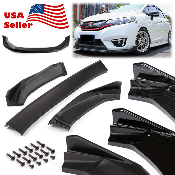 3pcs Front Bumper Lip for Honda Jazz Fit 2014-2017 PC-89669 (Carbon Fiber Textured Black / Gloss Black / Matte Black)