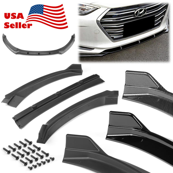 3pcs Front Bumper Lip For Hyundai Elantra 2016-2020 PC-89679 (Carbon Fiber Textured Black / Gloss Black / Matte Black)