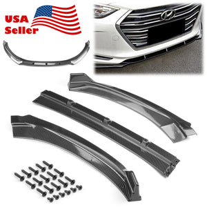 3pcs Front Bumper Lip For Hyundai Elantra 2016-2020 PC-89679 (Carbon Fiber Textured Black / Gloss Black / Matte Black)