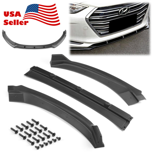 3pcs Front Bumper Lip For Hyundai Elantra 2016-2020 PC-89679 (Carbon Fiber Textured Black / Gloss Black / Matte Black)