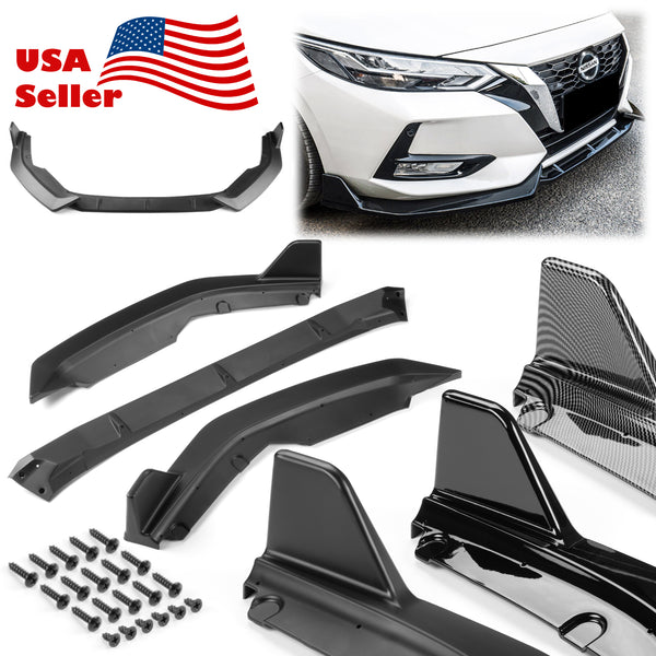3pcs Front Bumper Lip For Nissan Sentra 2020-2022 PC-89682 (Carbon Fiber Textured Black / Gloss Black / Matte Black)