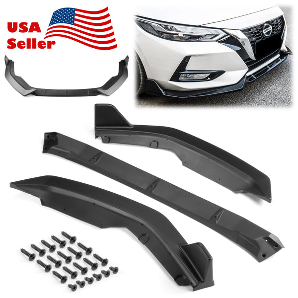3pcs Front Bumper Lip For Nissan Sentra 2020-2022 PC-89682 (Carbon Fiber Textured Black / Gloss Black / Matte Black)