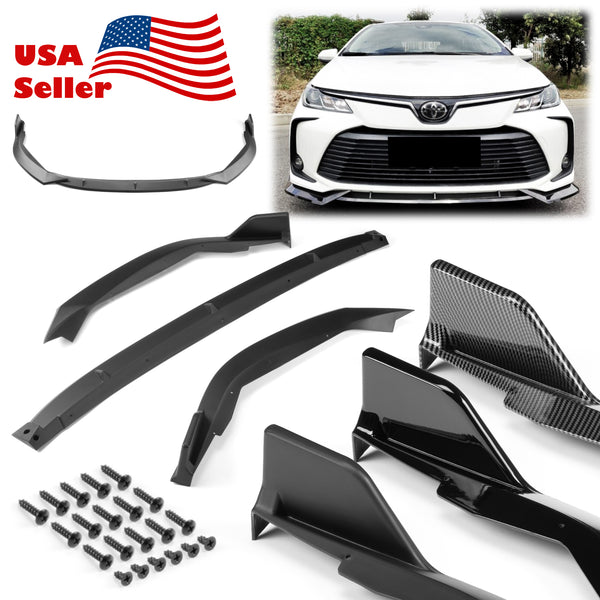 3pcs Front Bumper Lip For Toyota Corolla 2019-2022 PC-89683 (Carbon Fiber Textured Black / Gloss Black / Matte Black)