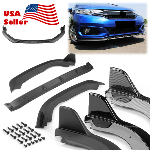 3pcs Front Bumper Lip for Honda Fit 2018-2020 PC-89685 (Carbon Fiber Textured Black / Gloss Black / Matte Black)