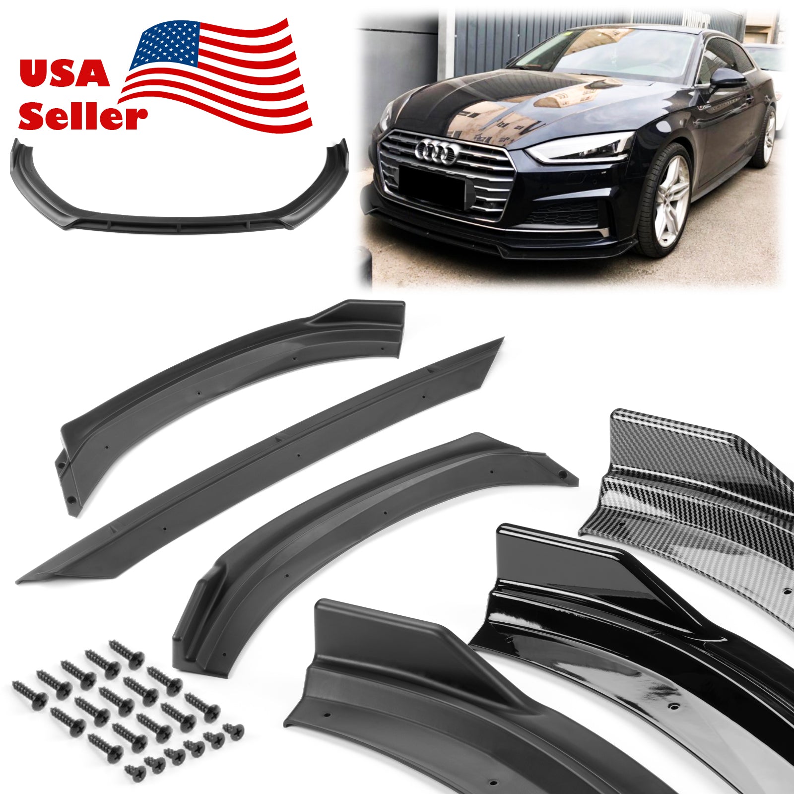 3pcs Front Bumper Lip For Audi A3 S3 2017-2020 PC-89686 (Carbon