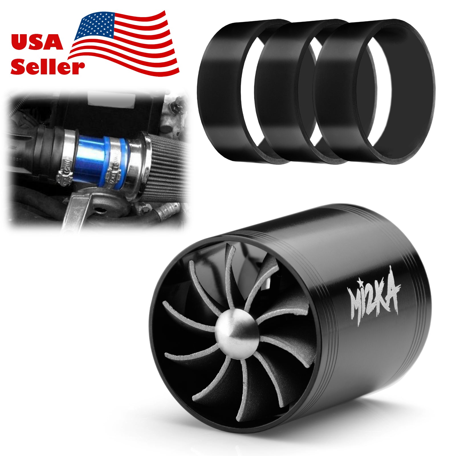 Turbine Air Intake Double Turbo Fan System 2.5"-3.0" (Black / Blue / Neo Chrome / Red / Silver)