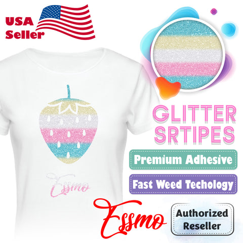 ESSMO™ Floral Summer Glitter Stripes Heat Transfer Vinyl HTV GS08