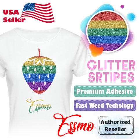 ESSMO™ Bright Rainbow Glitter Stripes Heat Transfer Vinyl HTV GS09