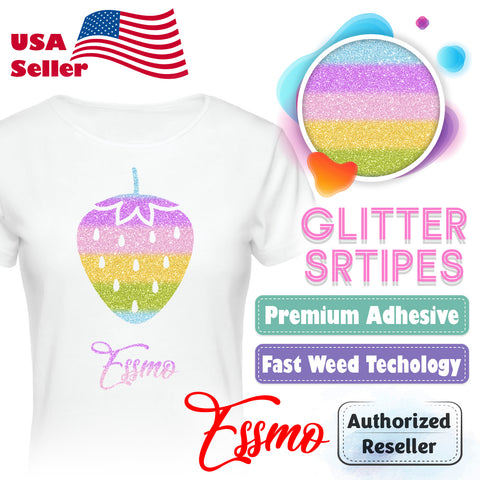 ESSMO™ Pastel Rainbow Glitter Stripes Heat Transfer Vinyl HTV GS10