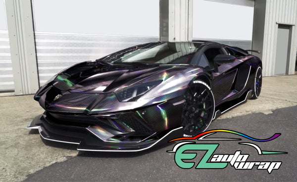 Holographic Polka Dot Black Rainbow Vinyl Wrap