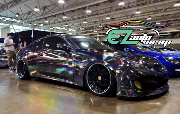 Holographic Polka Dot Black Rainbow Vinyl Wrap