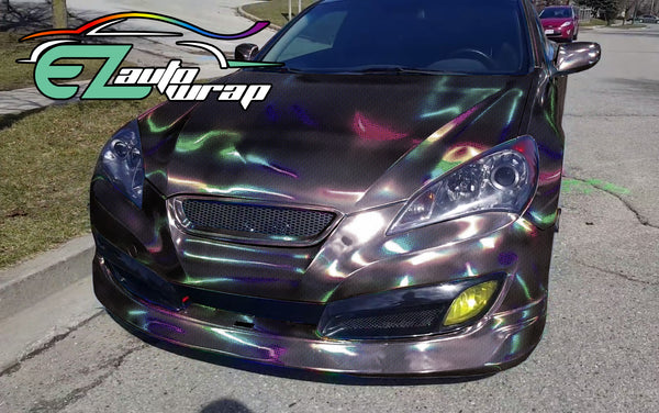 Holographic Polka Dot Black Rainbow Vinyl Wrap