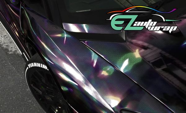 Holographic Polka Dot Black Rainbow Vinyl Wrap