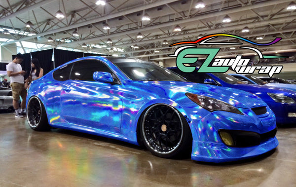 Holographic Polka Dot Blue Rainbow Vinyl Wrap