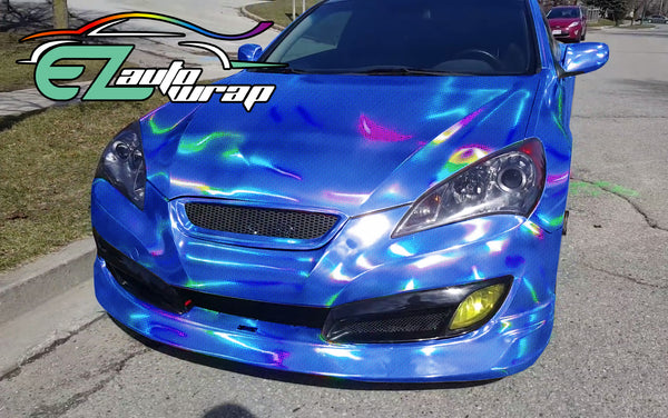 Holographic Polka Dot Blue Rainbow Vinyl Wrap